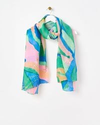 Oliver Bonas - Multicolour Gold Foil Zebra Print Pleated Lightweight Scarf - Lyst