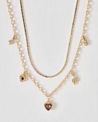 Oliver Bonas - Astra Pink Heart Layered Necklace - Lyst