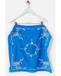 Oliver Bonas - Cobalt & White Floral Embroidered Square Scarf - Lyst