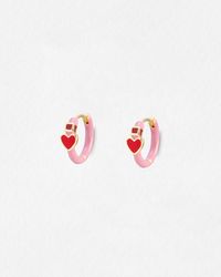 Oliver Bonas - Ciara Mini Heart Enamel Huggie Earrings - Lyst
