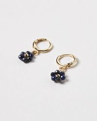 Oliver Bonas - Rosa Flower Stone Blue Drop Huggie Hoop Earrings - Lyst