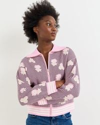 Oliver Bonas - & Brown Striped Floral Zip Up Knitted Bomber Jacket, Size 10 - Lyst
