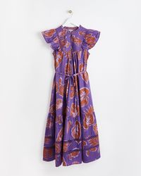 Oliver Bonas - Palm Leaf Print Purple Midi Dress, Size 6 - Lyst