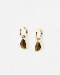 Oliver Bonas - Melody Brown Stone Gold Tone Huggie Earrings - Lyst