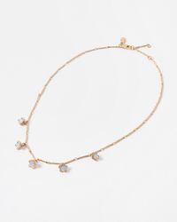 Oliver Bonas - Odelia Gold Tone Brass Flower & Blue Bead Collar Necklace - Lyst