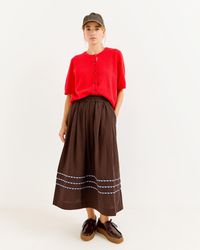 Oliver Bonas - Chocolate Gingham Cotton Midi Skirt, Size 10 - Lyst