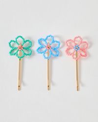 Oliver Bonas - Lea Beaded Flower Hair Slides Set Of Three - Lyst