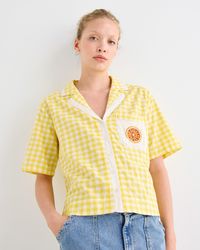 Oliver Bonas - Gingham Orange Embroidered Cotton Short Sleeve Shirt, Size 10 - Lyst