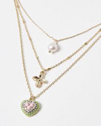 Oliver Bonas - Stella Heart, Flower & Pearl Layered Pendant Necklace - Lyst