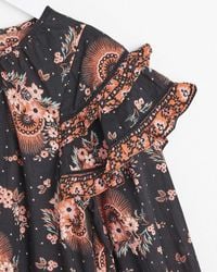 Oliver Bonas - Floral Print Border Frill Shoulder Cotton Blouse - Lyst
