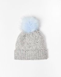 Oliver Bonas - Flecked & Blue Pom Knitted Beanie Hat - Lyst