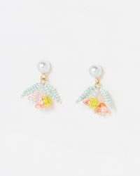 Oliver Bonas - Callie Flower, Bead & Faux Pearl Drop Earrings - Lyst