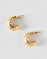 Oliver Bonas - Suki Brushed Tone Stud Detail Hoop Earrings - Lyst