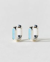 Oliver Bonas - Ava Opalite Inlay Square Shaped Silver Clicker Hoop Earrings - Lyst