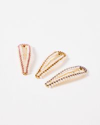 Oliver Bonas - Caseria Faux Pearl & Stone Hair Clips Set Of Three - Lyst