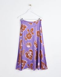 Oliver Bonas - Floral Purple & Brown Midi Skirt, Size 6 - Lyst