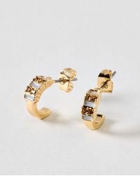 Oliver Bonas - Mirabel Gold Tone & Stone Hoop Earrings - Lyst