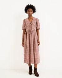Oliver Bonas - & Brown Checked Frill Collar Tie Front Midi Dress, Size 10 - Lyst