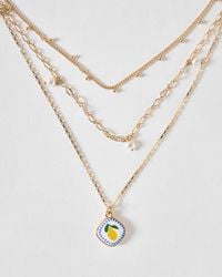 Oliver Bonas - Emory Lemon Pendant Triple Row Faux Pearl Necklace - Lyst
