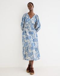 Oliver Bonas - Blue & Cream Sun Print V-neck Tiered Midi Dress, Size 10 - Lyst