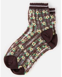 Oliver Bonas - & Yellow Floral Checked Sheer Ankle Socks - Lyst