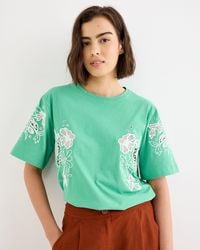 Oliver Bonas - & White Floral Embroidered T-shirt, Size 10 - Lyst