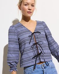 Oliver Bonas - Gingham Embroidered V-neck Tie Front Top, Size 6 - Lyst