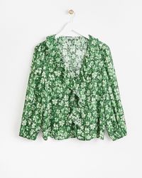 Oliver Bonas - Floral Print Textured Frill Blouse, Size 6 - Lyst