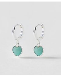 Oliver Bonas - Sorcha Amazonite Inlay Heart Charm Silver Hoop Drop Earrings - Lyst
