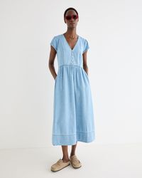 Oliver Bonas - Light Chambray V-neck Midi Dress, Size 10 - Lyst