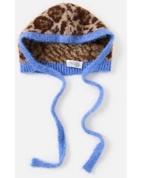 Oliver Bonas - Animal Print & Blue Fluffy Knitted Bonnet - Lyst