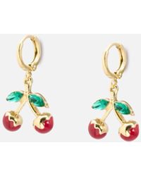 Oliver Bonas - Red Cherry Charm Drop Huggie Earrings - Lyst