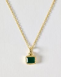Oliver Bonas - Ziva Green Onyx Square Charm Pendant Necklace - Lyst