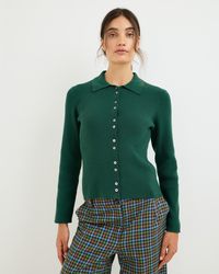 Oliver Bonas - Forest Collared Button Up Ribbed Knitted Top, Size 6 - Lyst