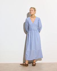 Oliver Bonas - Light Blue & Striped V-neck Midi Dress, Size 6 - Lyst