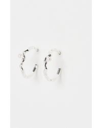 Oliver Bonas - Gia Curved Lines & Pearl Silver Hoop Earrings - Lyst