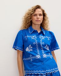 Oliver Bonas - Cobalt Cross Stitch Short Sleeve Shirt, Size 6 - Lyst