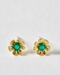 Oliver Bonas - Zaria Green Onyx Flower Stud Earrings - Lyst