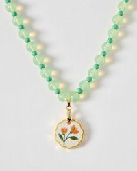 Oliver Bonas - Jocelyn Flower Pendant Beaded Necklace - Lyst