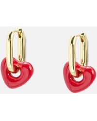 Oliver Bonas - Amerie Red Enamel Heart Charm Hoop Earrings - Lyst