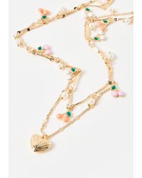 Oliver Bonas - Molly Cherry Charm Layered Heart Pendant Necklace - Lyst