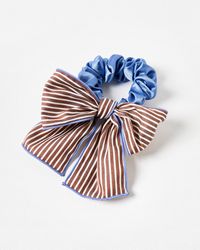 Oliver Bonas - Anna & White Stripe Bow Mini Blue Scrunchie - Lyst