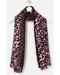 Oliver Bonas - Brown & Striped Animal Print Lightweight Scarf - Lyst