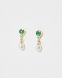 Oliver Bonas - Madeline Green Onyx & Baroque Pearl Drop Earrings - Lyst