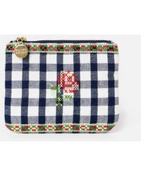 Oliver Bonas - Blue Gingham Rose Embroidered Zipped Pouch - Lyst