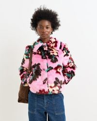 Oliver Bonas - & Burgundy Floral Faux Fur Coat, Size 10 - Lyst