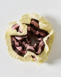 Oliver Bonas - Monica Brown & Pink Stripe Frill Scrunchie - Lyst