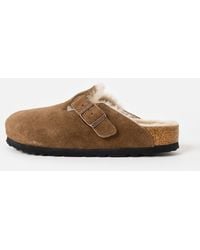 Birkenstock - Boston Shearling Dark Tea Suede Clogs, Size 3.5 - Lyst