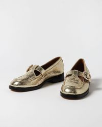 Oliver Bonas - Crackled Metallic Leather Mary Jane Loafers, Size Uk 3 - Lyst
