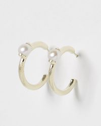Oliver Bonas - Bliss Pearl Detail Hoop Earrings - Lyst